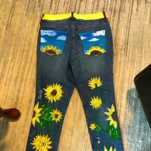 Painted sunflower jeans